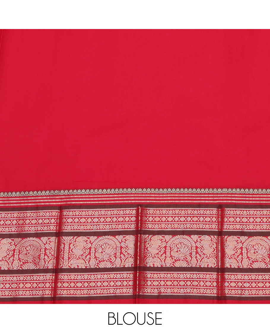 Yellow Budget Silk Saree, Sparsely Sparked with Zari Buttas On Its Body, Complemented by Contrast Traditional Zari Designs Woven Border, Grand Pallu and Paired with a Contrast Blouse - Image 4