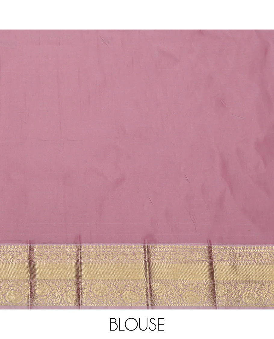 Yellow Budget Silk Saree, Sparsely Woven with Zari Butta Enclosed Checks on Its Body, Complemented by a Contrast Traditional Zari Design Border, Grandly Decked Up Pallu, and Paired with a Contrast Blouse - Image 4