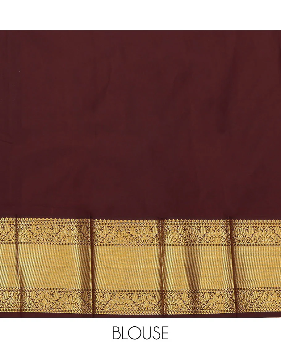Yellow Budget Silk Saree, Subtly Sparkled with Paisley Buttas All Over Its Body, Complemented by a Contrast Traditional Zari Design Border of Peacock Designs, Opulently Embellished Pallu, and Paired with a Contrast Blouse - Image 4