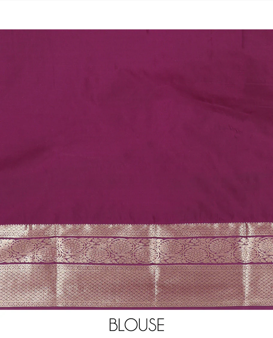 Yellow Budget Silk Saree, Subtly Sparkled with Zari Buttas All Over Its Body, Complemented by a Contrast Traditional Zari Design Border of Floral Creeper Designs, an Intricate Jaal Design Pallu, and Paired with a Contrast Blouse - Image 4