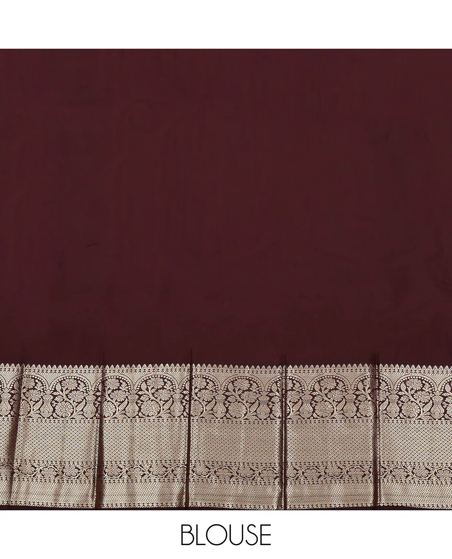 Yellow Budget Silk Saree, Subtly Sparkled with Zari Buttas and Stripes on Its Body, Complemented by a Contrast Traditional Zari Border, Intricately Designed Pallu, and Paired with a Contrast Blouse - Image 4