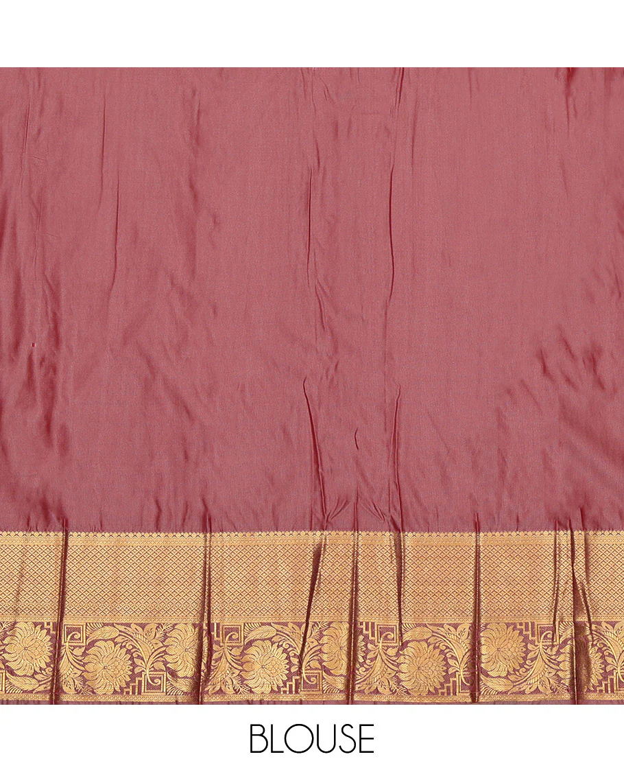 Yellow Budget Silk Saree, Subtly Sparkled with Zari Buttas, Contrast Floral Creeper Zari Border, Ogee-Patterned Pallu, and a Contrast Blouse - Image 4