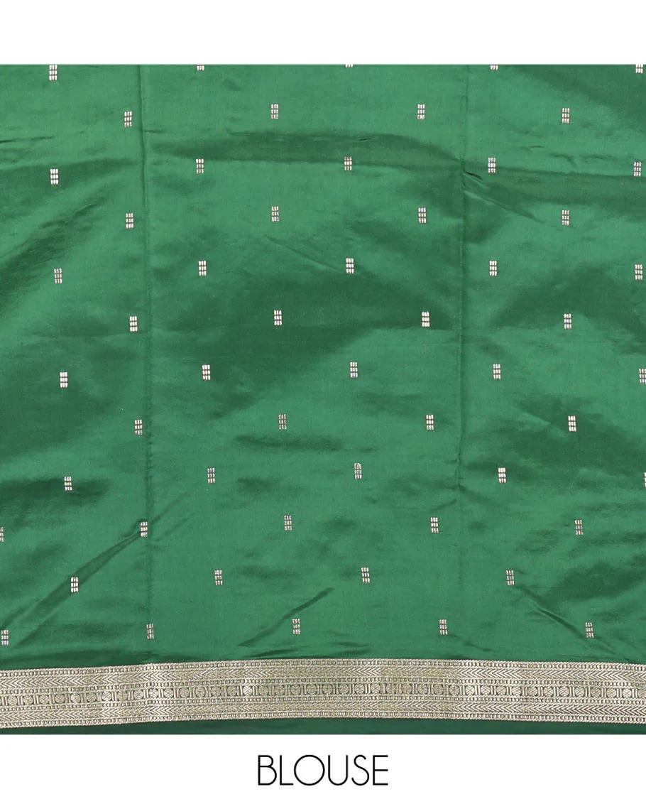 Yellow Dupion Silk Saree, Enriched with Zari Stripes, Highlighted by a Traditional Zari Design Border, Contrast Pallu of Geometric Design, and a Contrast Blouse - Image 5
