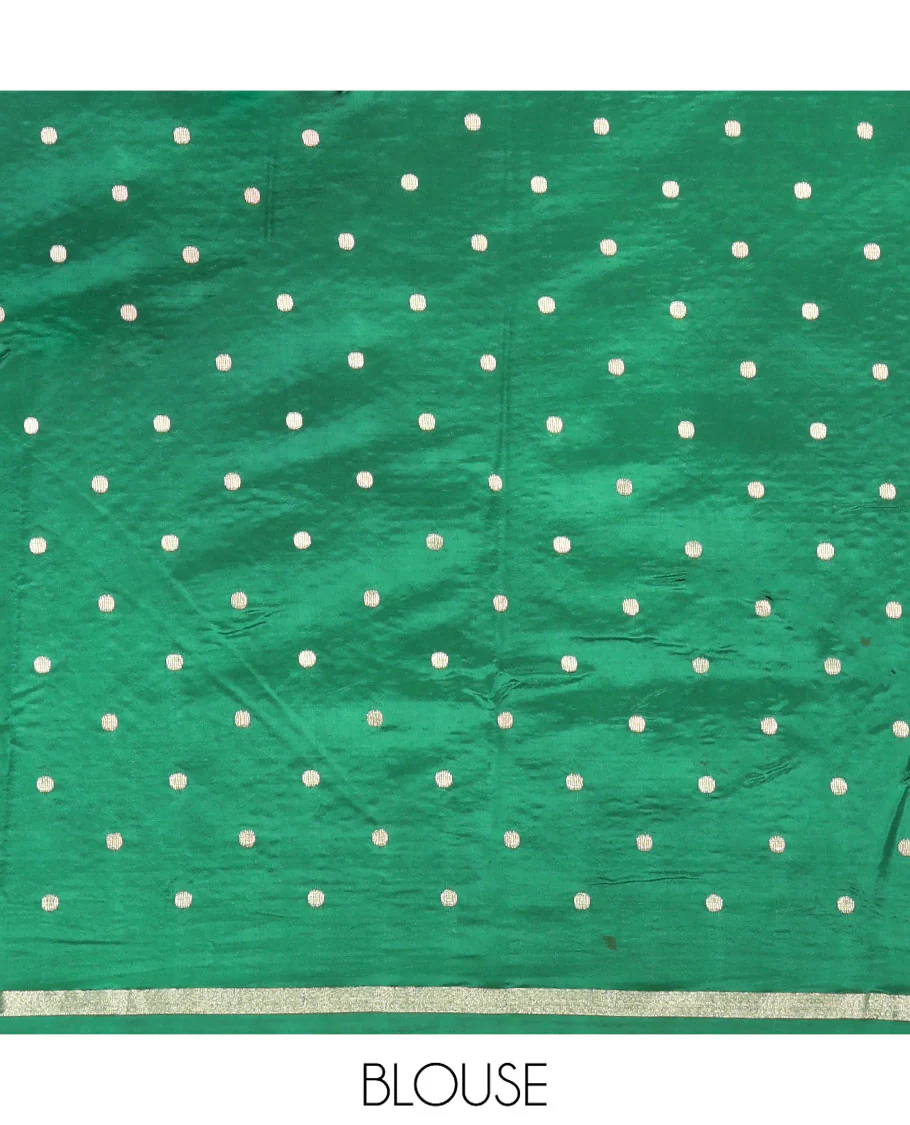 Yellow Dupion Silk Saree, Spotlighted with Zari Buttas and Micro-Checks, Contrast Traditional Zari Design Border, Zari Striped Pallu, and a Contrast Blouse - Image 5