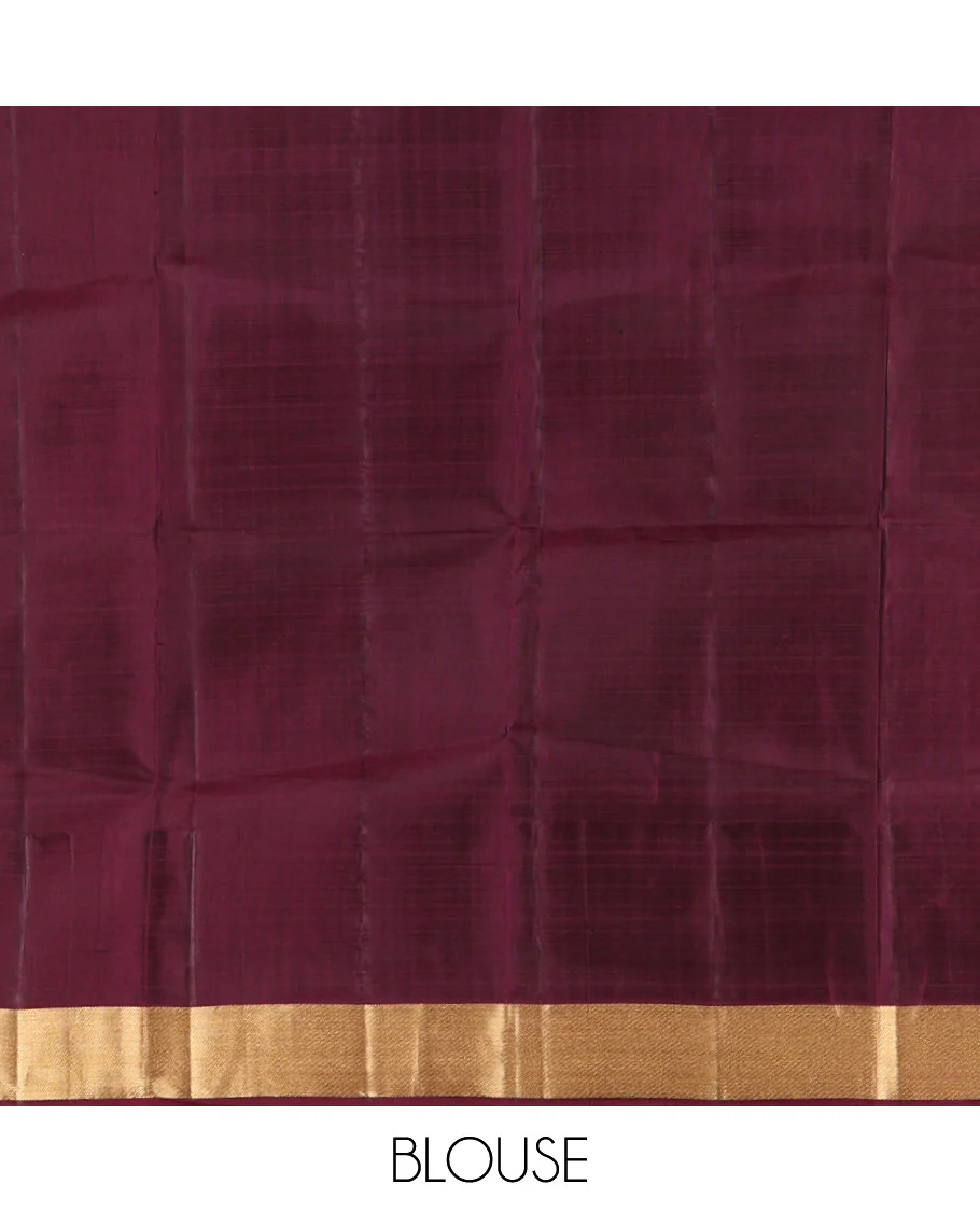 Yellow floral zari buttas woven skrit-border-style woven Vasundhara silk saree, contrast annam chakram butta enclosed checked border, and zari-rich jaal pallu - Image 5
