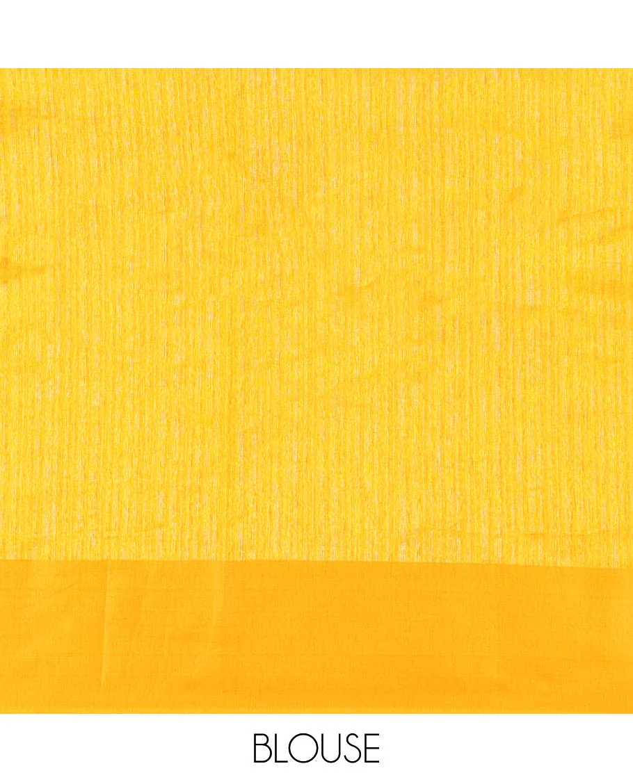 Yellow Green-Silk Saree, Beautifully Bedecked with Mughal-Style Floral-Fauna Enclosed Jaal Design Embroidery, Subtle Satin Border, Artfully Multi-Color Embroidered Pallu, and Paired with a Matching Blouse - Image 7