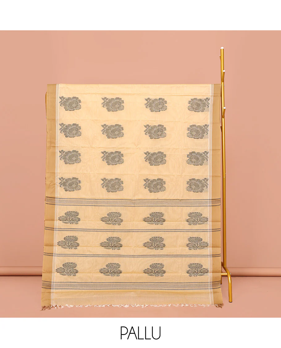 Yellow Kanchi Cotton Saree, Detailed with Buttas on Its Body, Complemented by a Contrast Border, a Pallu of Buttas and Stripes, and Paired with a Matching Blouse - Image 2
