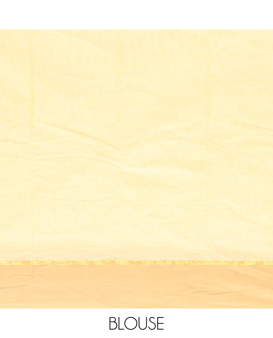 Yellow Kanchi Cotton Saree, Subtly Sparkled with Buttas All Over Its Body, Complemented by Contrast Border, Pallu of Floral Designs, and Paired with a Matching Blouse - Image 4