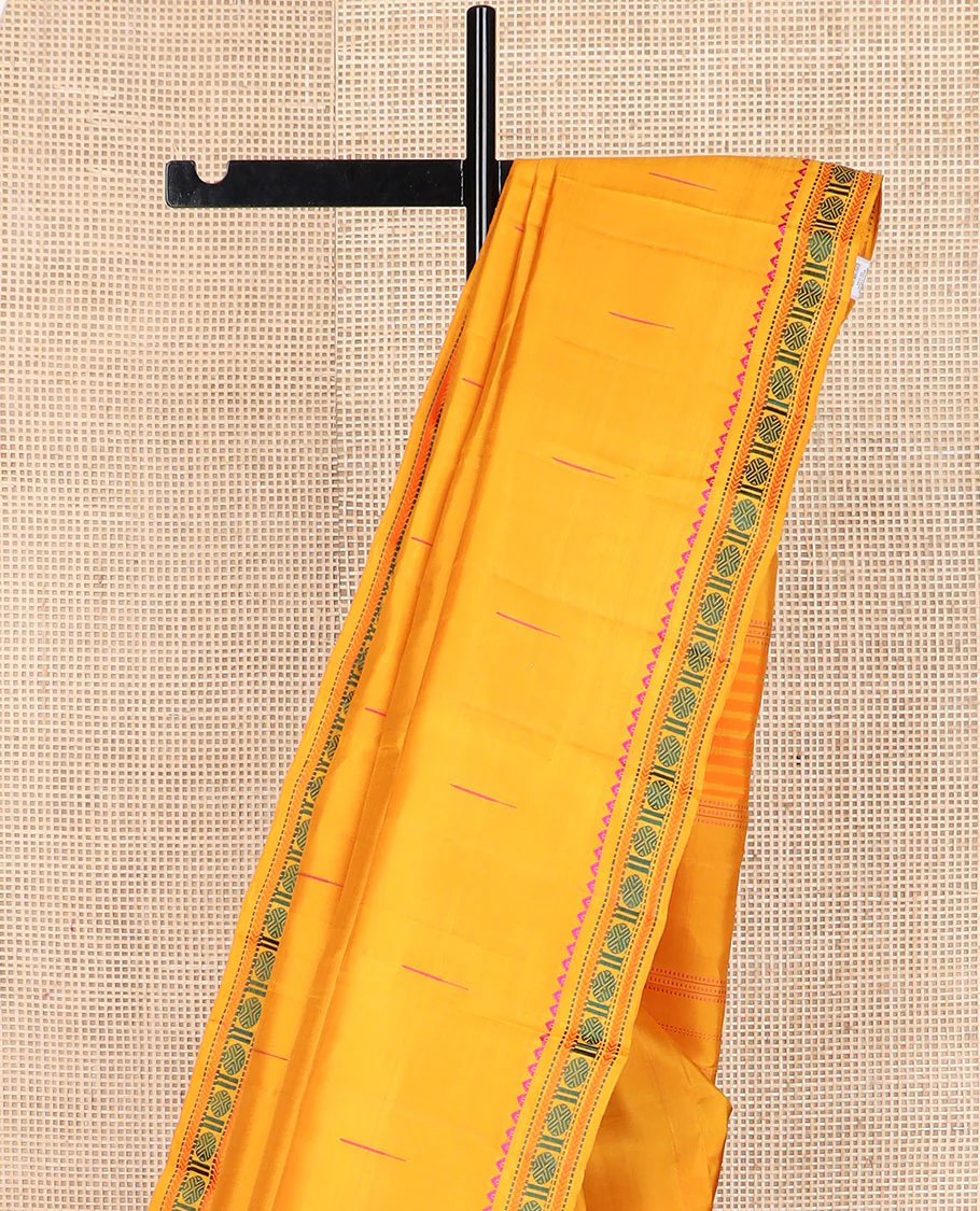 Yellow malli mokku buttas Kanchipuram silk saree, self-border of rekku, muthu, kathir, and rudraksham motifs, and seppu rekku pallu - Image 4