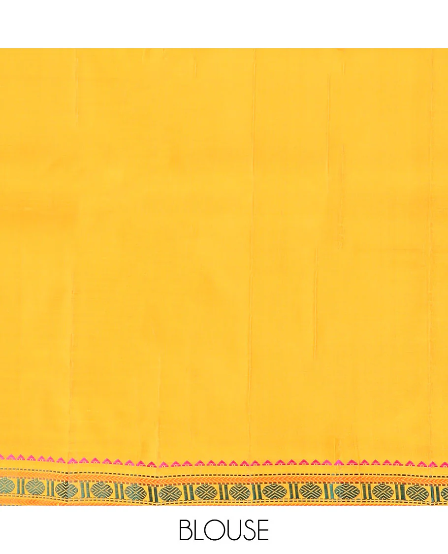 Yellow malli mokku buttas Kanchipuram silk saree, self-border of rekku, muthu, kathir, and rudraksham motifs, and seppu rekku pallu - Image 6