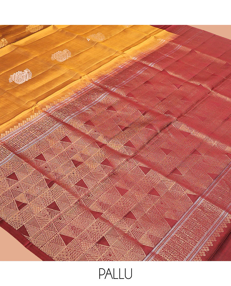 Yellow Mayuri Lite Silk Mix Saree, Adorned with Zari Buttas on Its Body, Complemented by a Contrast Border of Unique Designs, Geometric Patterns Pallu, and Paired with a Contrast Blouse - Image 5