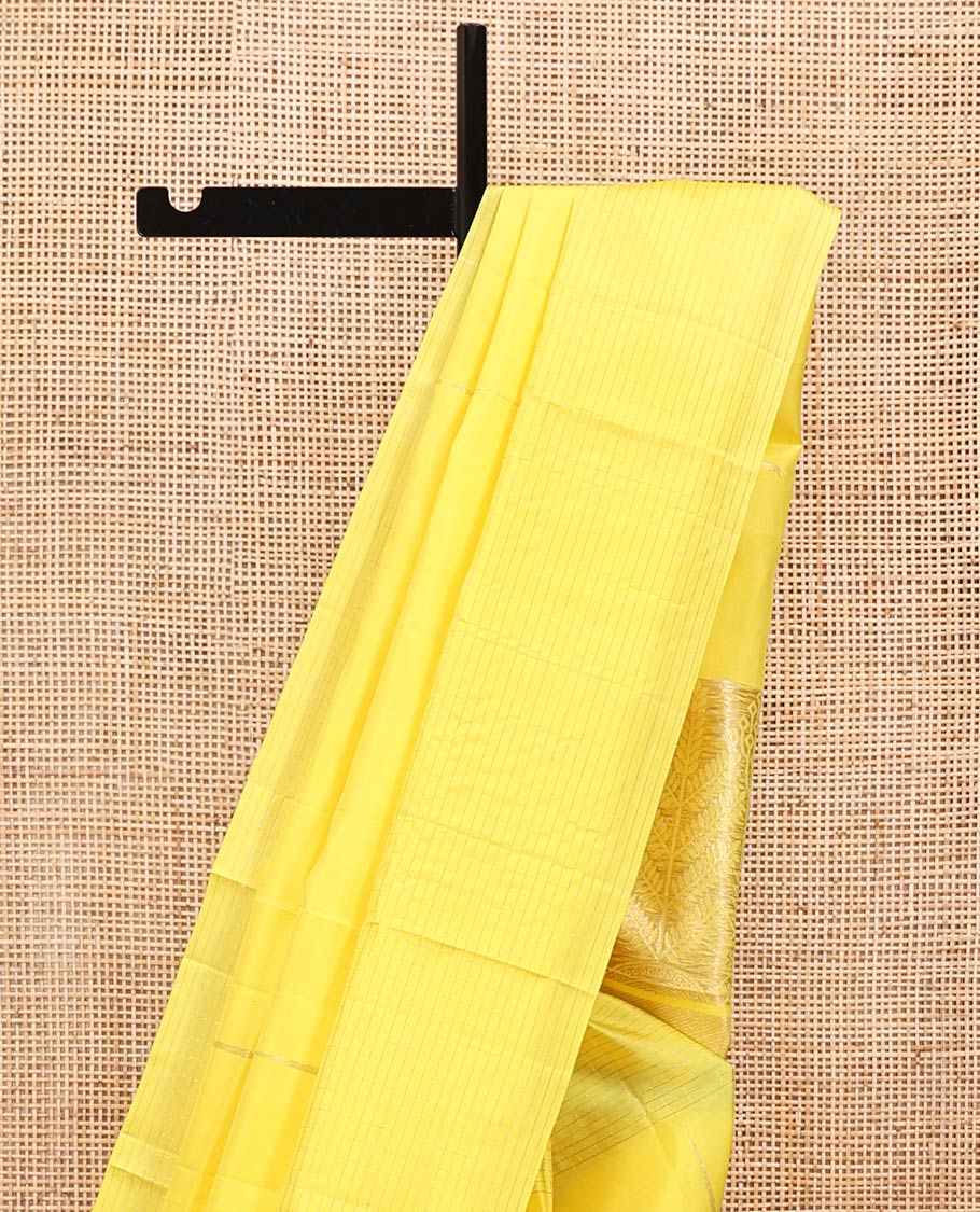 Yellow Mayuri Soft Silk Saree, Sparsely Sparkled with Malli Mokku Buttas All Over Its Body, Highlighted by Zari Striped Border, Pallu of Intricate Designs, and Paired with a Matching Blouse - Image 3
