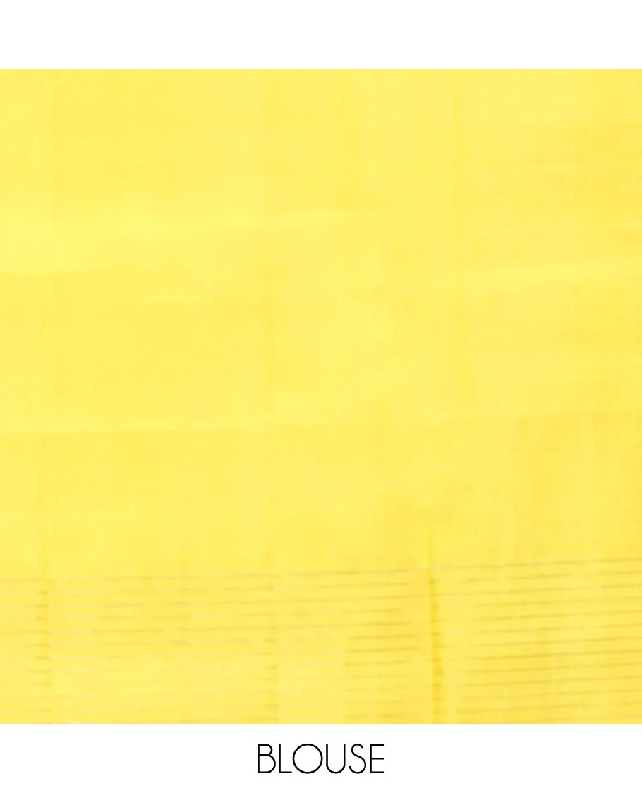Yellow Mayuri Soft Silk Saree, Sparsely Sparkled with Malli Mokku Buttas All Over Its Body, Highlighted by Zari Striped Border, Pallu of Intricate Designs, and Paired with a Matching Blouse - Image 6