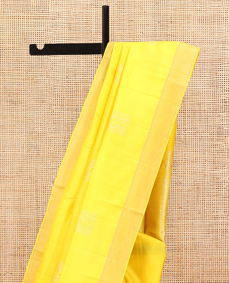 Yellow Mayuri Soft Silk Saree, Subtly Sparkled with Zari Designs All Over Its Body, Highlighted by Zari Border, Pallu of Ara Maadam Designs, and Paired with a Matching Blouse - Image 3