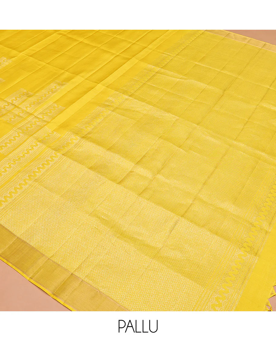 Yellow Mayuri Soft Silk Saree, Subtly Sparkled with Zari Designs All Over Its Body, Highlighted by Zari Border, Pallu of Ara Maadam Designs, and Paired with a Matching Blouse - Image 5