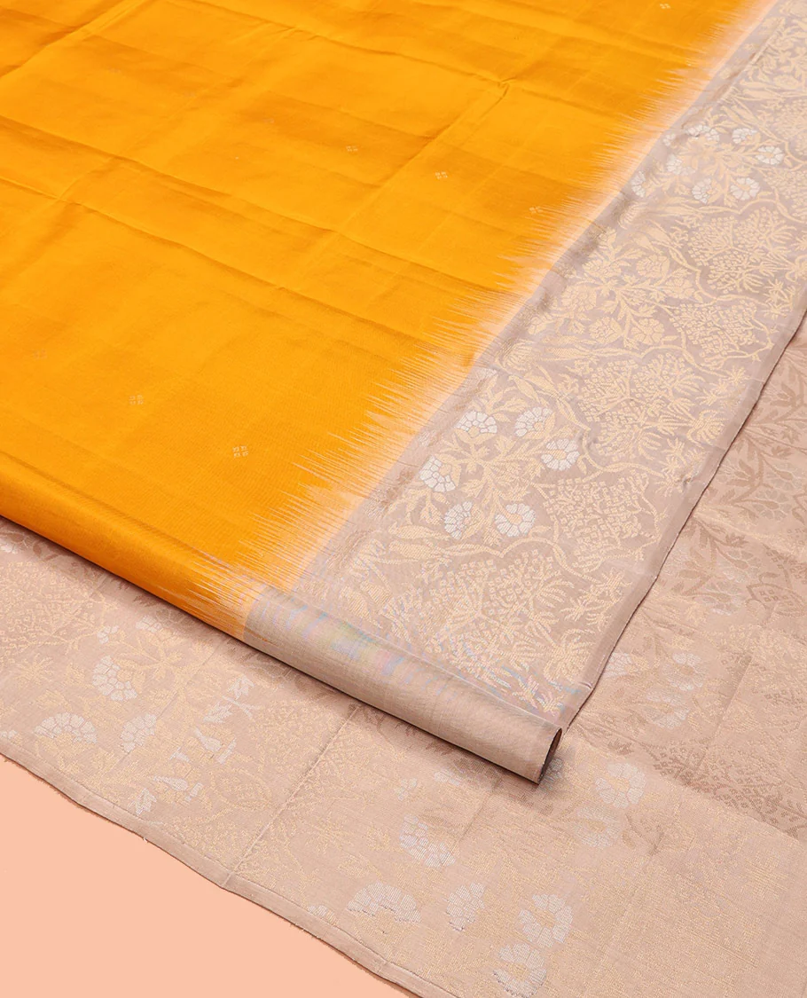 Yellow Mayuri Soft Silk Saree, Subtly Woven with Buttas All Over Its Body, Complemented by Contrast Artfully Woven Border, Pallu of Floral Designs, and Paired with a Contrast Blouse - Image 2