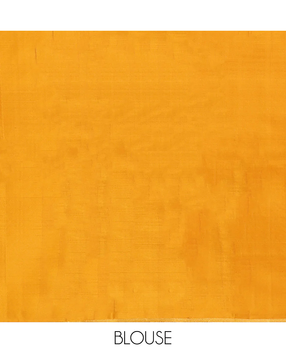 Yellow Parampara Silk Saree, Subtly Sparkled With Embossed Checked Texture On Its Body, Subtle Traditional Border, Geometric Patterned Pallu and Paired with a Matching Blouse - Image 6