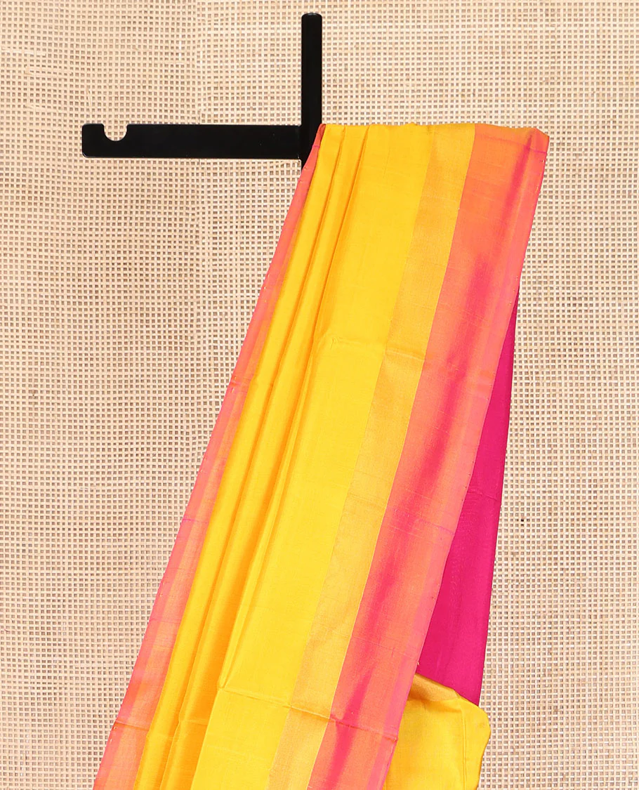 Yellow Plain Uppada Silk Saree, Complemented by a Contrast Plain Border, Plain Pallu, and Paired with a Contrast Blouse - Image 3