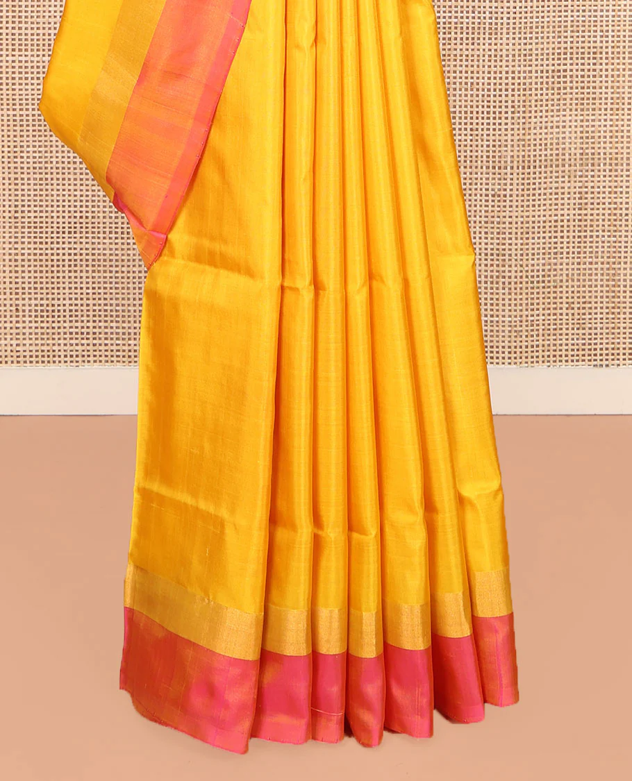 Yellow Plain Uppada Silk Saree, Complemented by a Contrast Plain Border, Plain Pallu, and Paired with a Contrast Blouse - Image 4