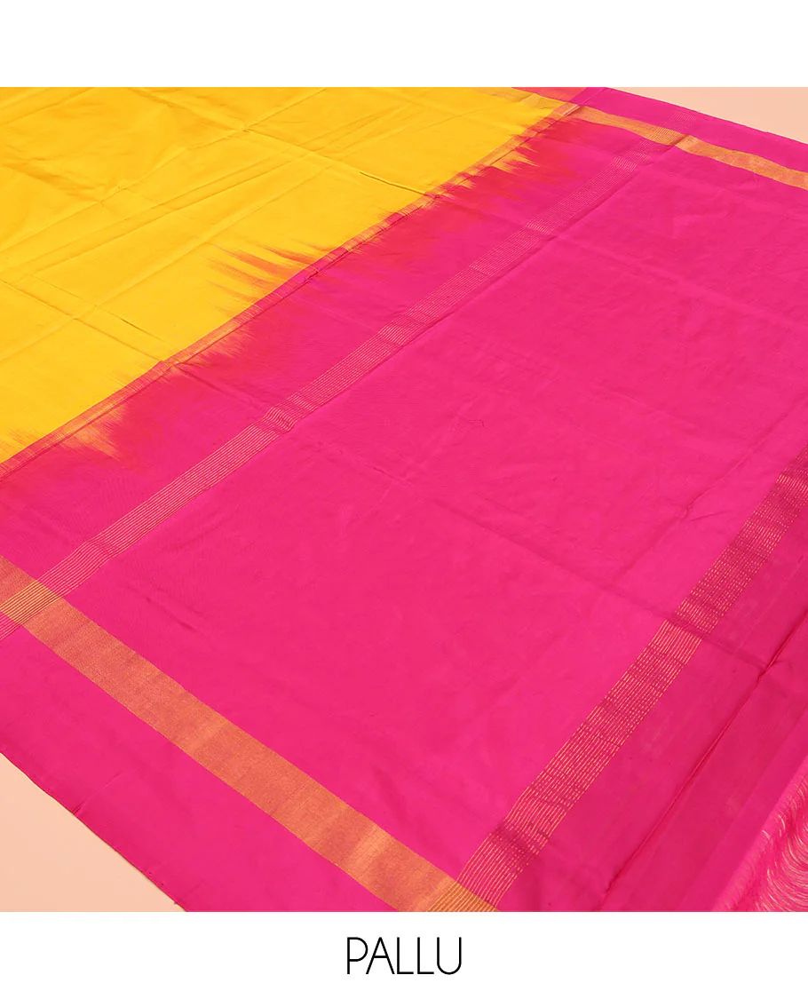 Yellow Plain Uppada Silk Saree, Complemented by a Contrast Plain Border, Plain Pallu, and Paired with a Contrast Blouse - Image 5
