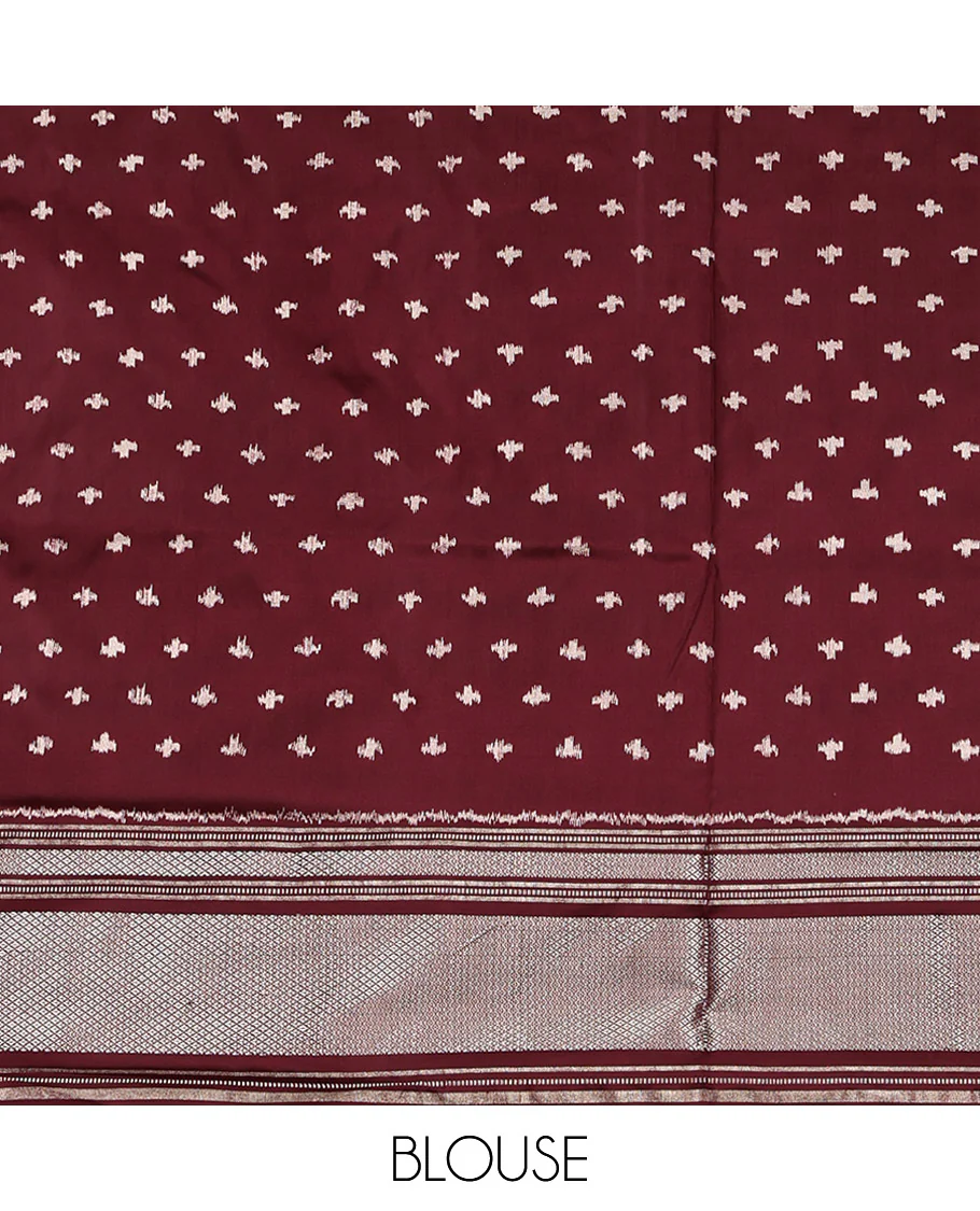 Yellow Pochampally Ikat Silk Saree, Decorated with Ikat Geometric Designs on Its Body, Complemented by a Contrast Zari Peacock-Eye Border, Ikkat Weave Pallu, and Paired with a Contrast Blouse - Image 6