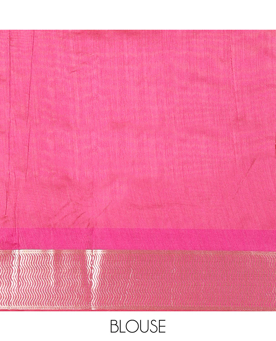 Yellow Semi-Raw Silk Saree, Accentuated with Buttas All Over Its Body, Complemented by Contrast Meenakari-Style Woven Border of Geometric Zari Designs, Majestically Detailed Pallu, and Paired with a Contrast Blouse - Image 4