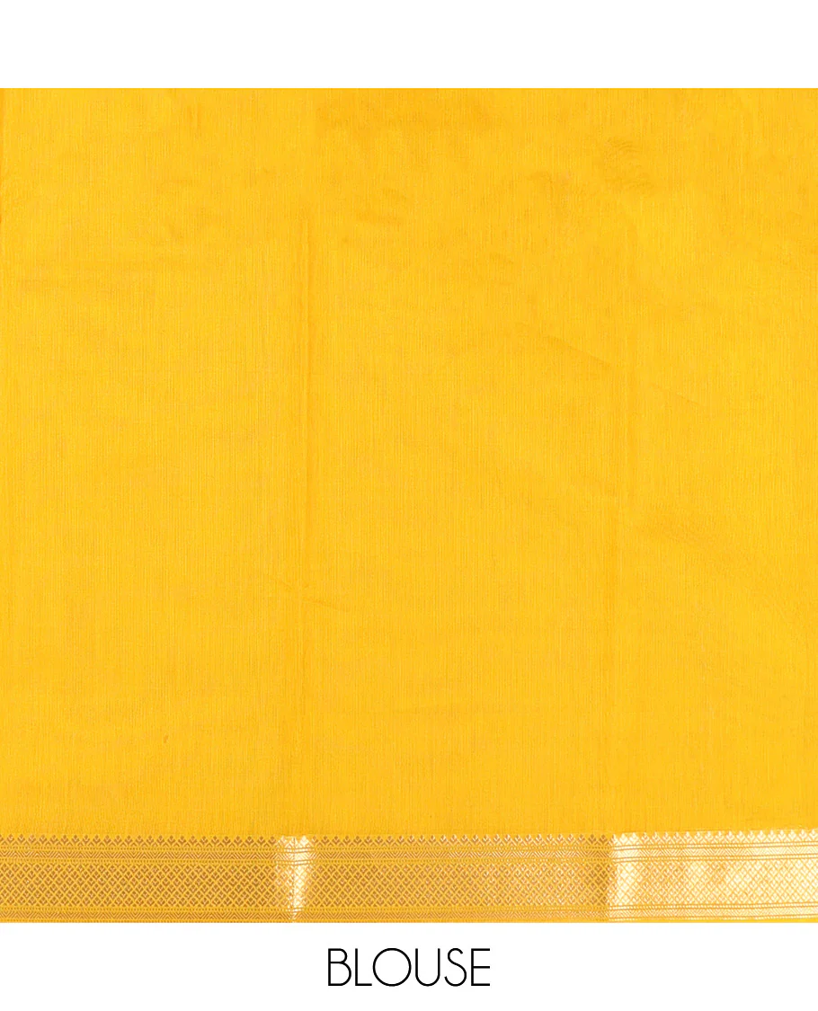 Yellow Silk Cotton Saree, Sparsely Woven with Geometric Buttas All Over Its Body, Highlighted by Traditional Zari Designs Woven Border, Grand Jaal Pallu and Paired with a Matching Blouse - Image 5