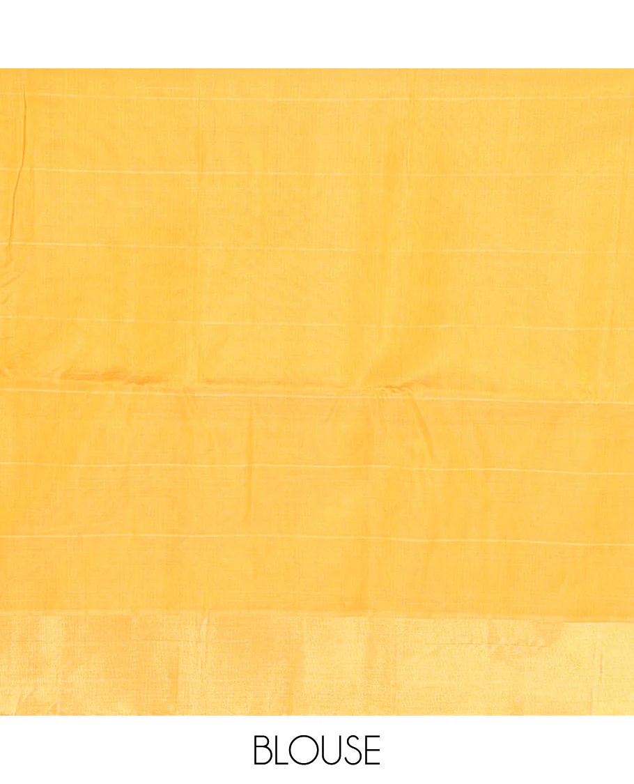 Yellow Silk Cotton Saree, Subtly Sparkled With Butta Enclosed Checks On Its, Subtle Bavanji Border, Grand Jaal Pallu and Paired with a Matching Blouse - Image 5