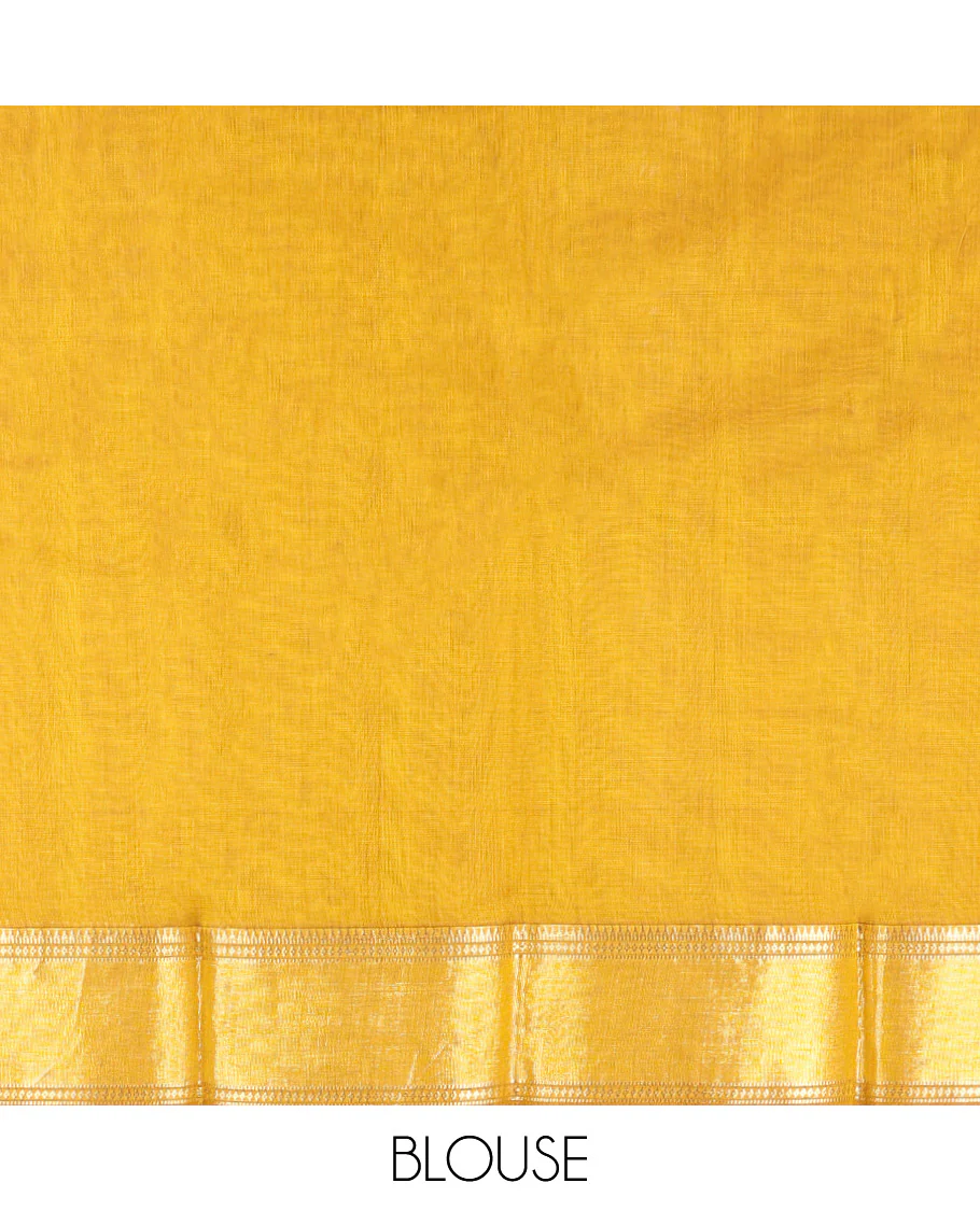 Yellow Silk Cotton Saree, Subtly Woven with Buttas All Over Its Body, Highlighted by Zari Border, Diagonally Woven Pallu and Paired with a Matching Blouse - Image 5