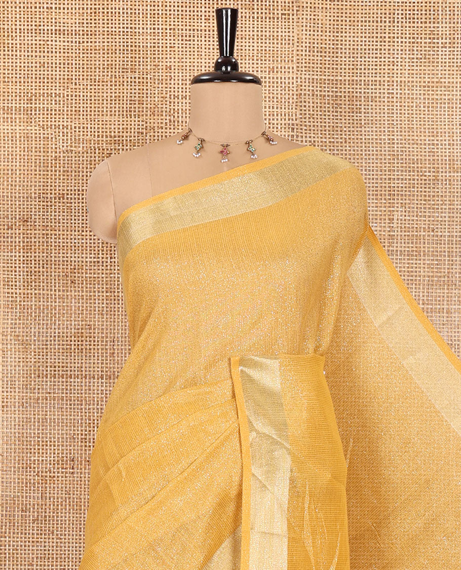 Yellow Tissue Saree, Gleamed Up with Zari Striped on Its Body, Highlighted by a Zari Border, Pallu Steeped with Zari Stripes, and Paired with a Matching Blouse - Image 5