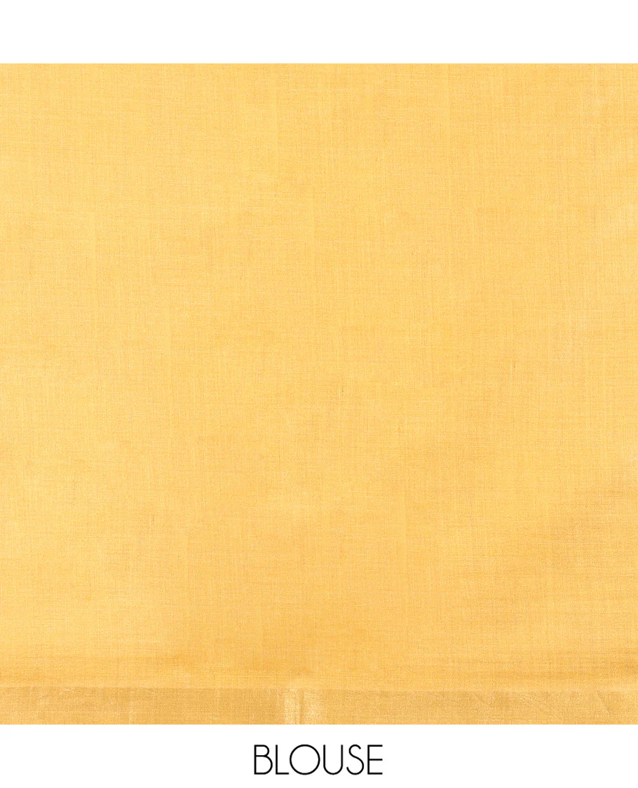 Yellow Tussar Silk Saree, Accentuated with Thread Buttas All Over Its Body, Subtly Piping Border, Pallu Features Unique Designs, and Paired with a Matching Blouse - Image 5