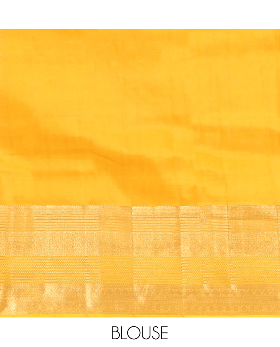 Yellow Vasundhara Lite Silk Mix Saree, Subtly Sparkled with Zari Buttas All Over Its Body, Highlighted by Traditional Zari Designs, Grand Pallu and Paired with a Matching Blouse - Image 6
