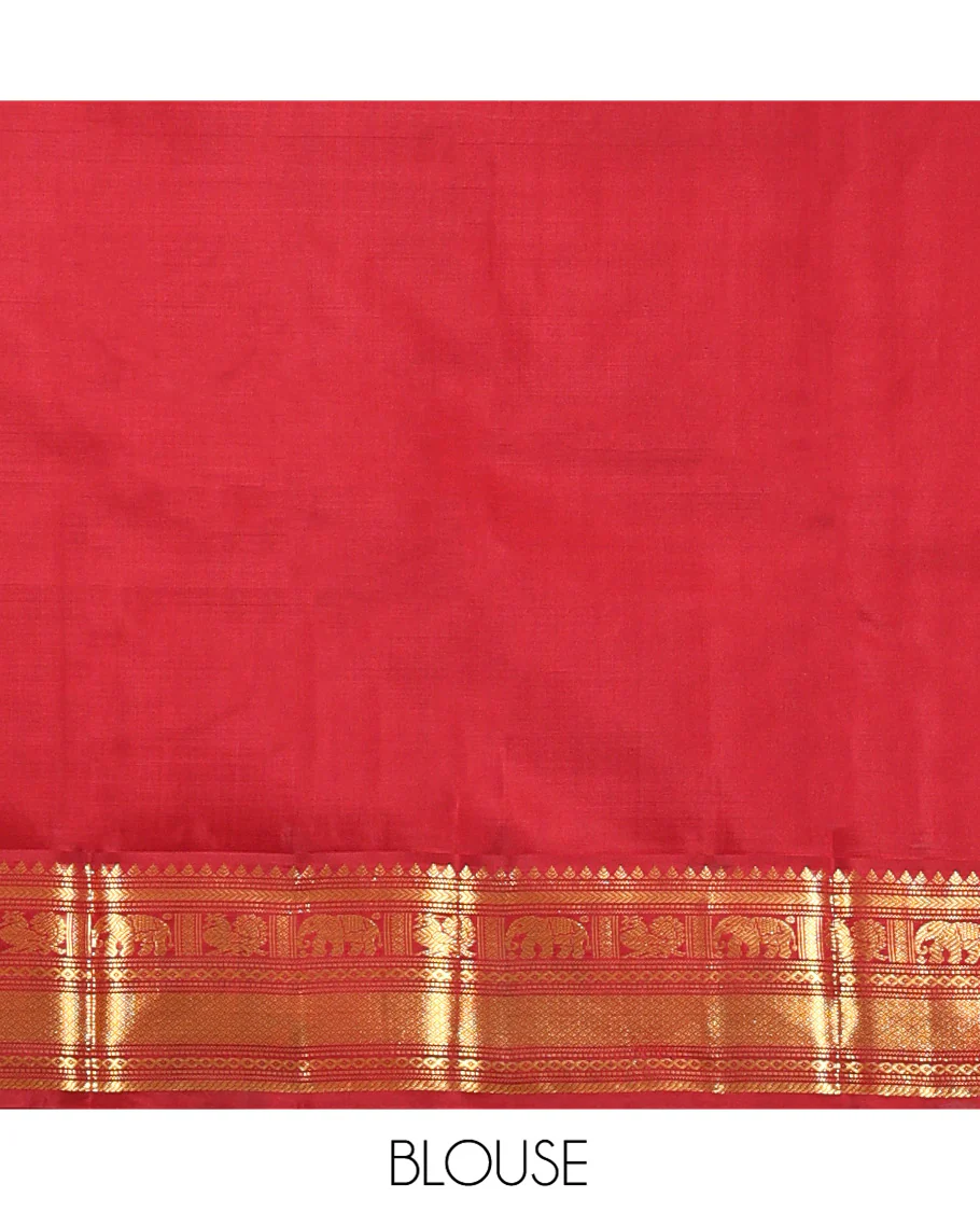 Yellow Vasundhara Silk Saree, Subtly Sparkled with Buttas All Over Its Body, Complemented by a Contrast Border of Thilakam, Neli, Kathir, Mayil, Yaanai, and Mayil Kann Designs, Grand Jaal Pallu, and Paired with a Contrast Blouse - Image 6