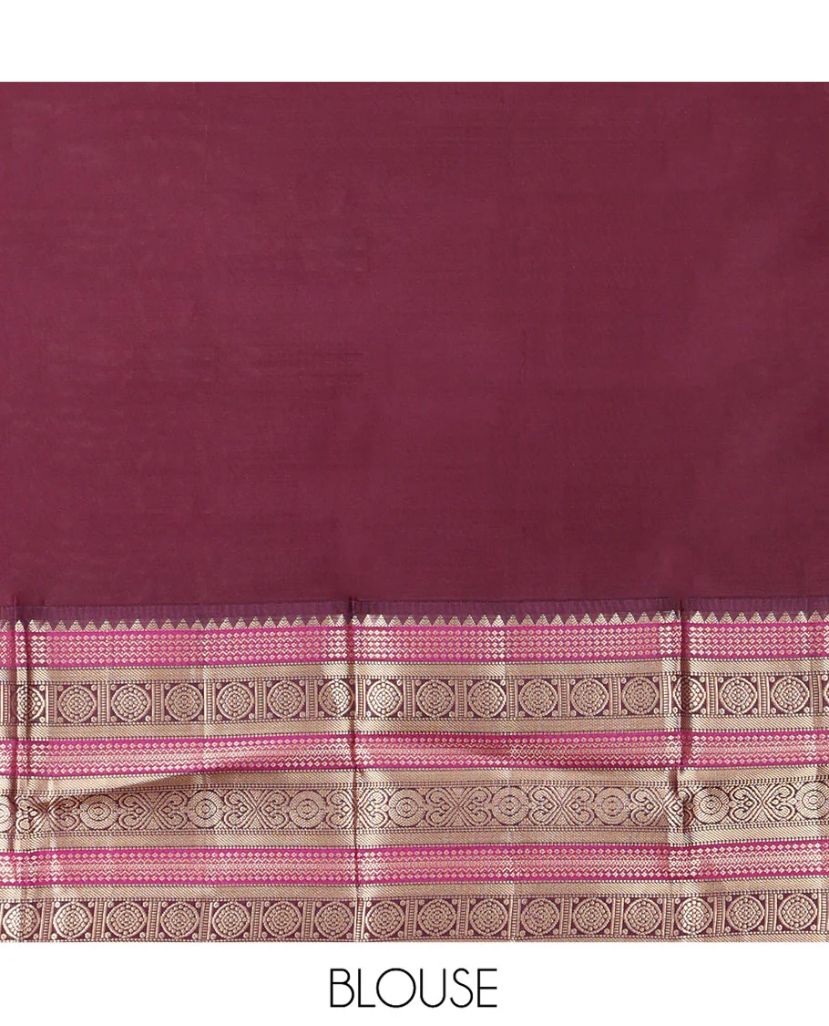 Yellow Vasundhara Silk Saree Subtly Sparkled with Buttas Enclosed Checks All Over Its Body, Complemented by Contrast Border of Rekku, Chakram, and Jada Nagam Designs, a Grandly Woven Pallu of Intricate Mughal Designs, and Paired with a Contrast Blouse - Image 7
