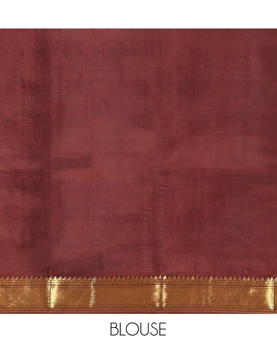 Yellow Vasundhara Silk Saree, Woven with Zari Buttas All Over Its Body, Complemented by a Contrast Korvai Border of Thilakam, Banaras, Neli, and Mayil Kann Designs, Grand Pallu, and Paired with a Contrast Blouse - Image 6